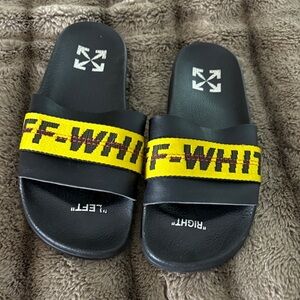 Off-White Black Slides with Yellow Strap